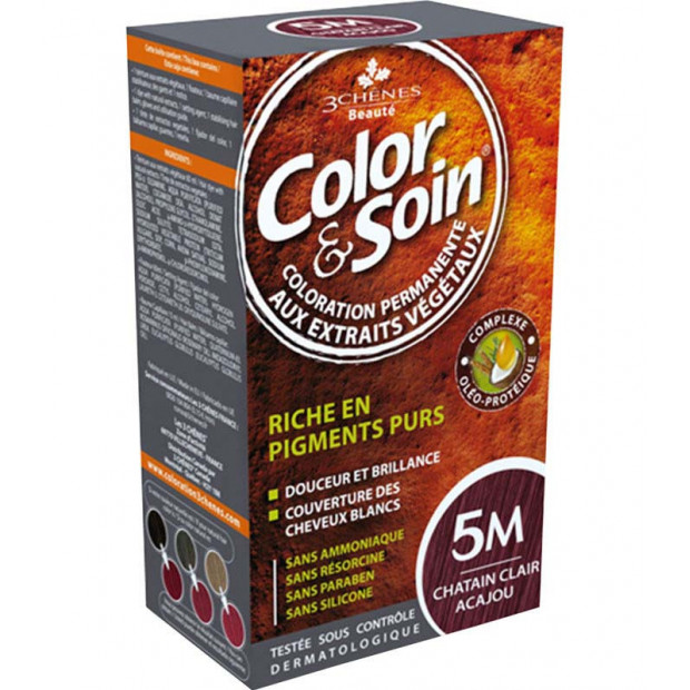 COLOR & SOIN Coloration permanente châtain Clair Acajou 5M Les 3 Chenes - Parashop