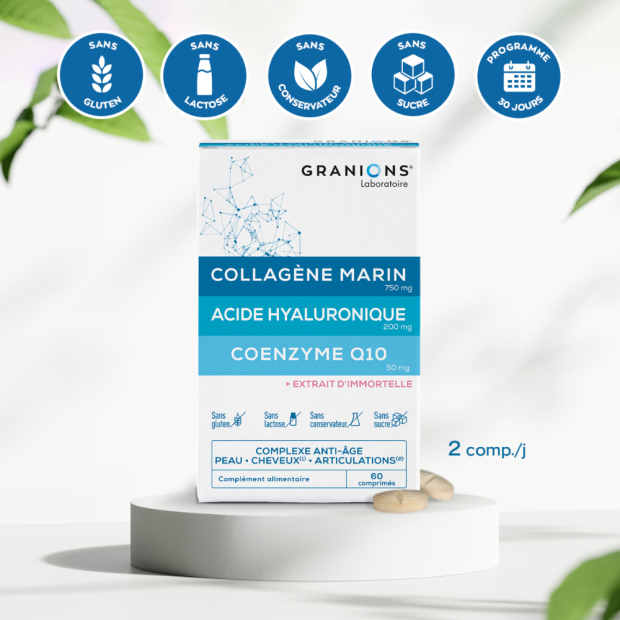Collagène Marin Acide Hyaluronique Coenzyme Q10, 60 Comprimés