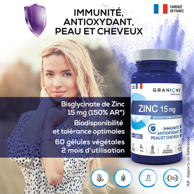Bisglycinate De Zinc 15 Mg - 2 mois, 60 Gélules Végétales
