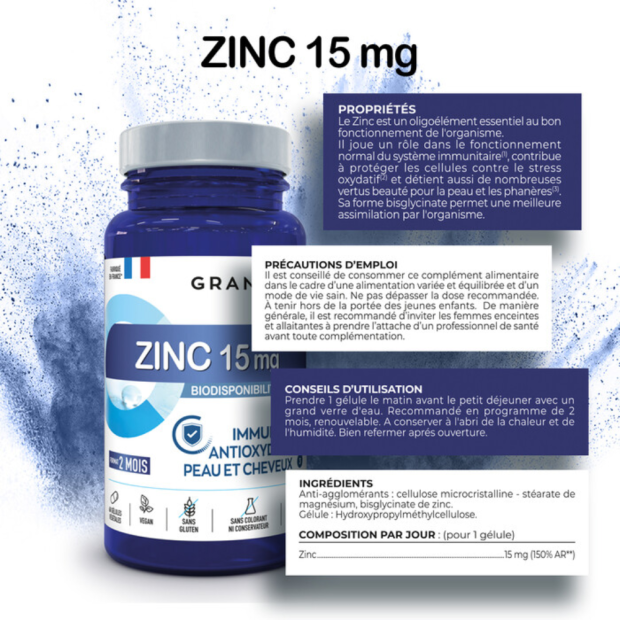 Bisglycinate De Zinc 15 Mg - 2 mois, 60 Gélules Végétales