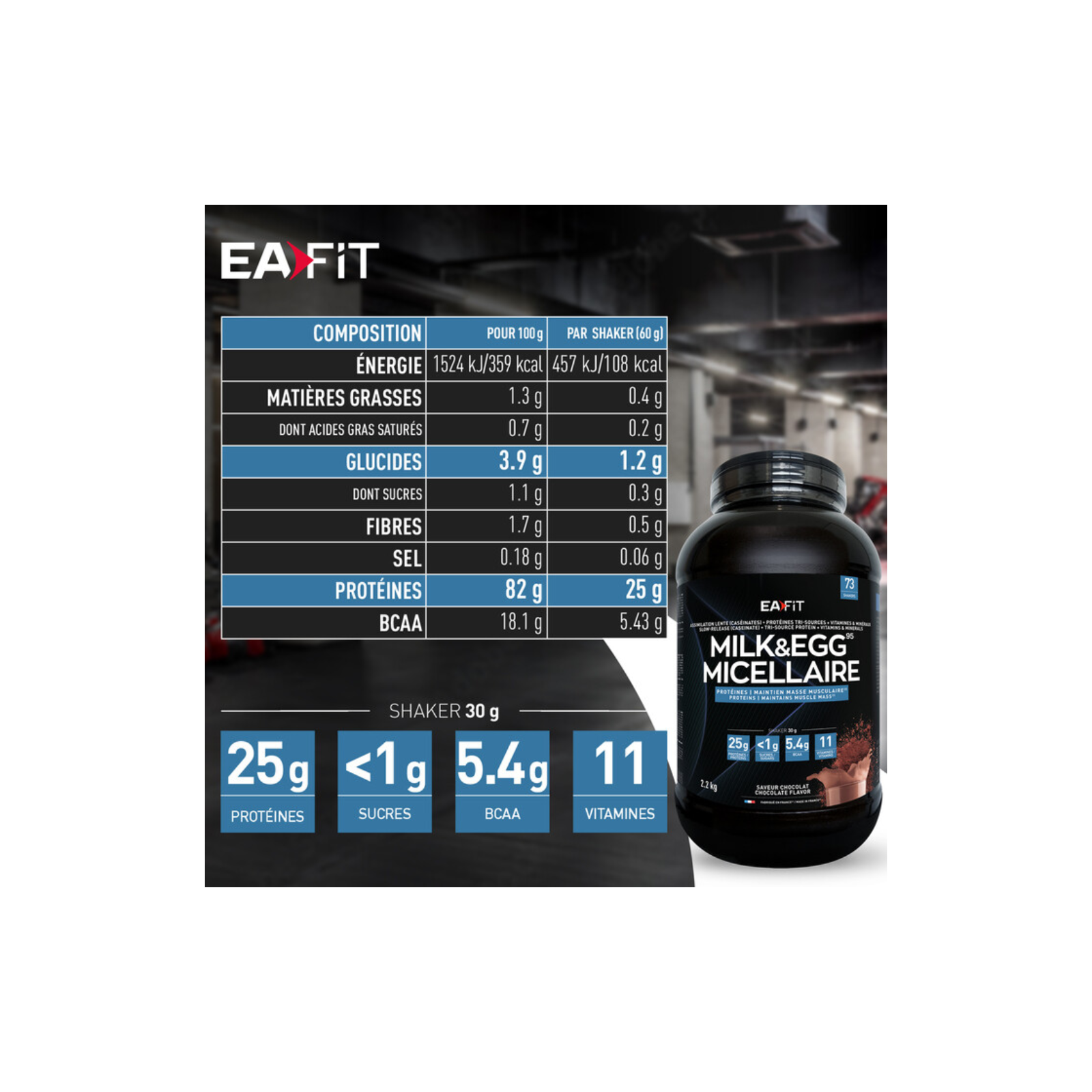 Eafit Milk Egg 95 Micellar Protein 750g - Französisches Muskelaufbauprotein Mit Karamellgeschmack