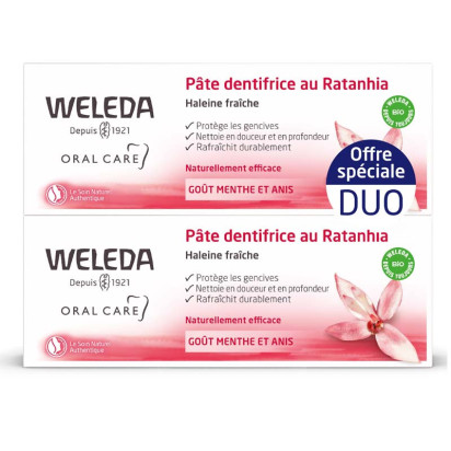 Pâte dentifrice au Ratanhia, lot 2x75ml Weleda - Parashop