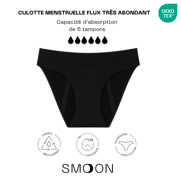 Culotte Menstruelle Sans Couture Flux Très Abondant Noir L
