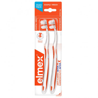 Brosse à dent Anti-Caries InterX souple, x2 Elmex - Parashop