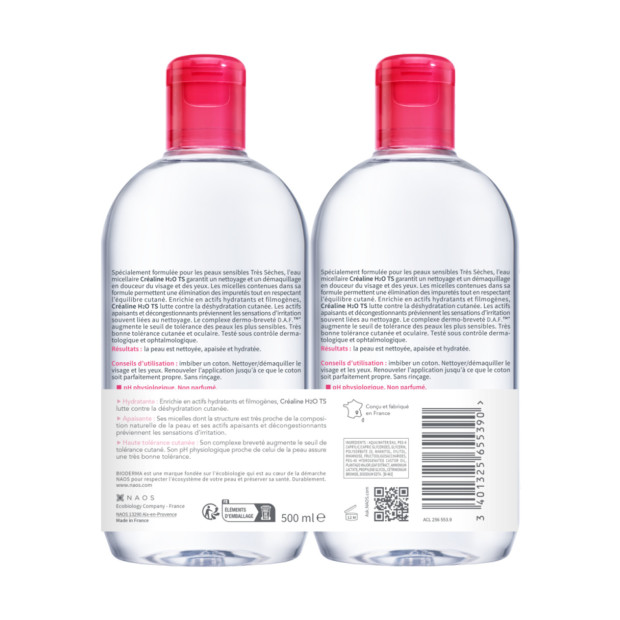 Bioderma CRÉALINE T.S. H2O Eau micellaire, 2x500ml | Parashop.com