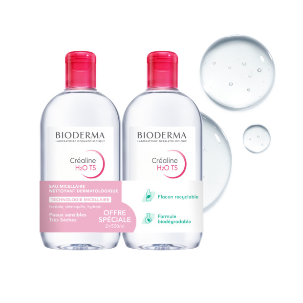 Bioderma CRÉALINE T.S. H2O Eau micellaire, 2x500ml | Parashop.com