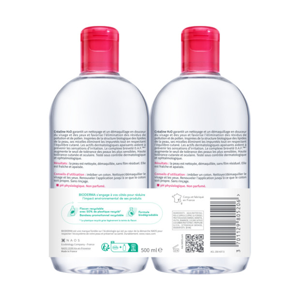 Bioderma CRÉALINE H2O Eau micellaire, 2x500ml | Parashop.com