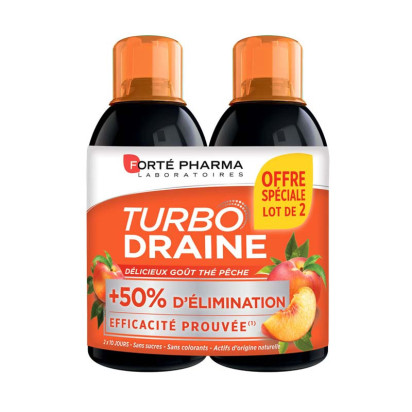 TURBODRAINE Thé Pêche, 2x500ml Forte Pharma - Parashop