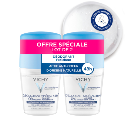 Déodorant Minéral 48H. Lot de 2 Roll-On 50ml Vichy - Parashop.com