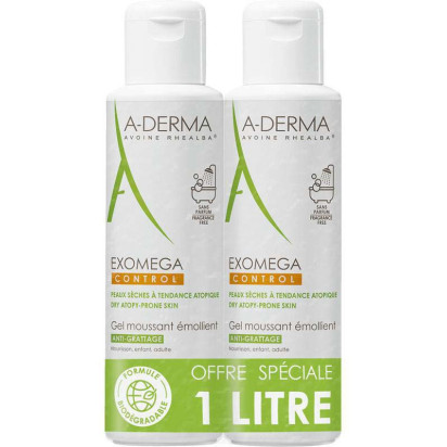 EXOMEGA CONTROL Gel Moussant Émollient Anti-Grattage, 2x500ml