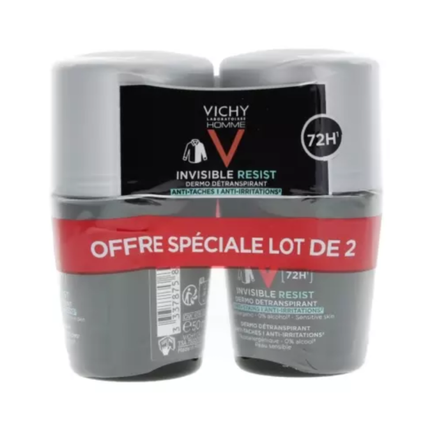 Homme Déodorant Invisible Resist Dermo-Détranspirant 72H Roll-On, Lot 2x50ml - Parashop.com