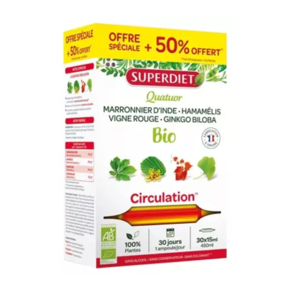 Quatuor Vigne Rouge Circulation Bio 20 Ampoules + 10 Ampoules Offertes - Parashop.com