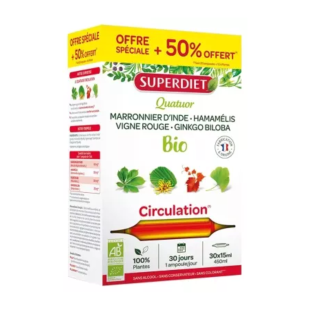 Quatuor Vigne Rouge Circulation Bio 20 Ampoules + 10 Ampoules Offertes - Parashop.com