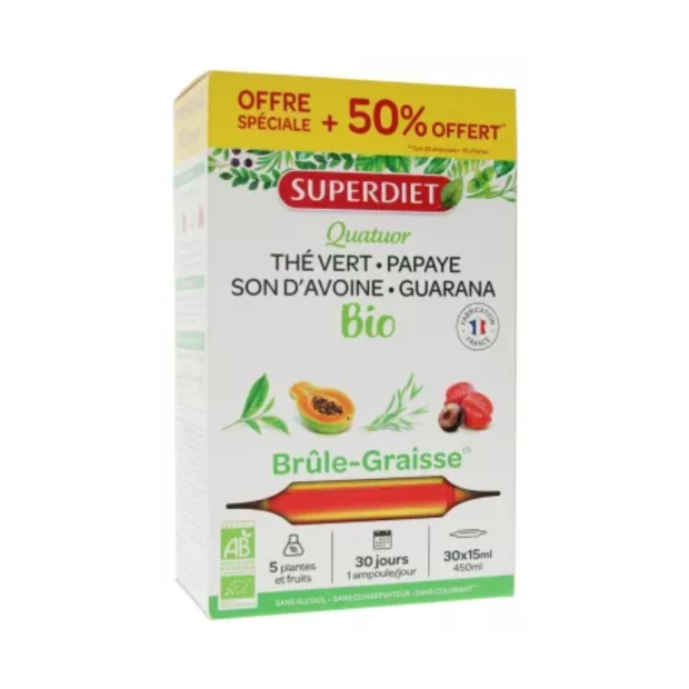 Quatuor Brûle-Graisse Bio 20 Ampoules + 10 Ampoules Offertes - Parashop.com