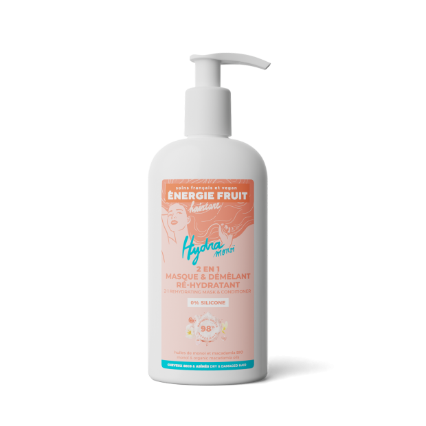 Masque 2-en-1 sans silicone cheveux abîmés monoï & huile de macadamia bio, 300ml Energie Fruit - Parashop