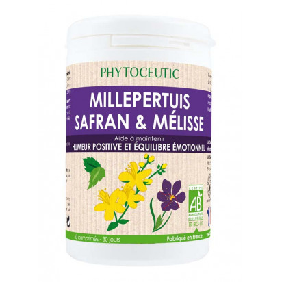 Millepertuis Safran Mélisse bio, 60 comprimés Phytoceutic - Parashop
