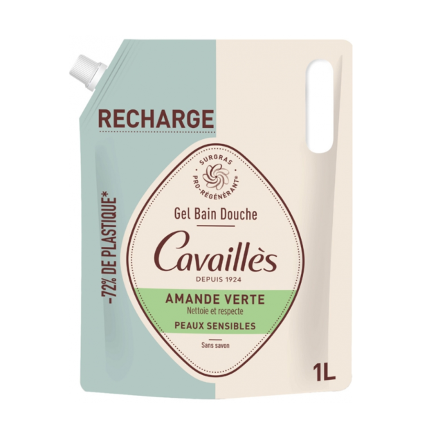 Gel Bain Douche Peaux Sensibles Amande Verte Éco-Recharge, 1L