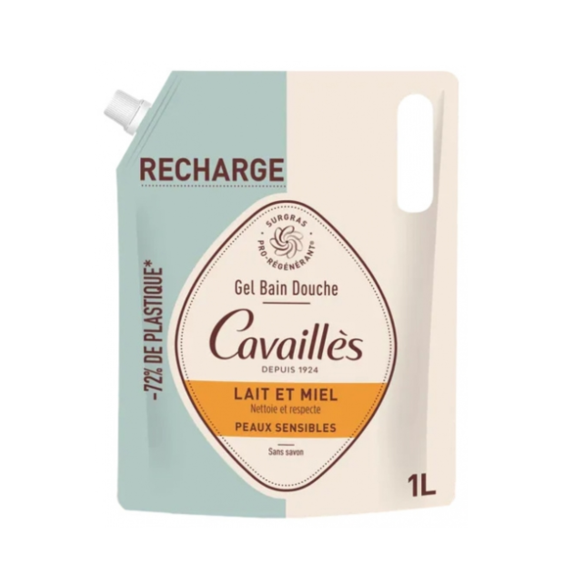 Gel Bain Douche Peaux Sensibles Lait et Miel Éco-Recharge, 1L