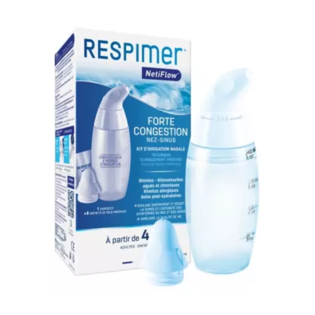Respimer NetiFlow Kit d'Irrigation Nasale, 1 Dispositif + 6 Sachets - Parashop.com