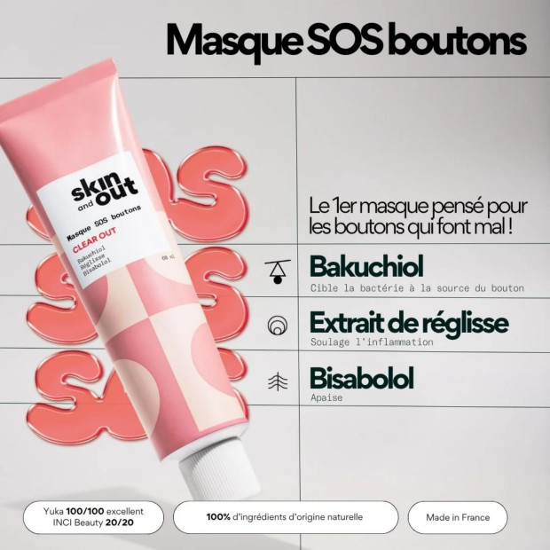 CLEAR OUT Masque SOS boutons, 60ml
