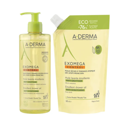 Exomega Control Huile Lavante Émolliente Anti-Grattage, 2x500ml - Parashop.com