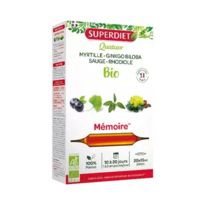 Quatuor Myrtille, Rhodiole, Ginkgo Biloba, Sauge Bio, 20 Ampoules - Parashop.com