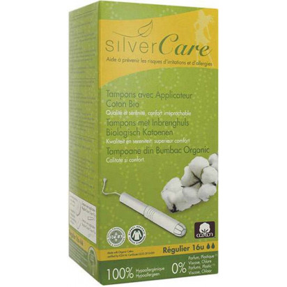 HYGIENE FEMININE TAMPON EN COTON BIO, REGULIER (AP)boite de 16 Silvercare - Parashop