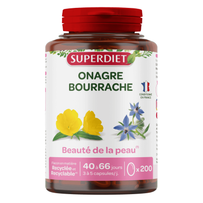 Huiles d'Onagre-Bourrache Beauté de la Peau, 200 capsules Super Diet | Parashop.com
