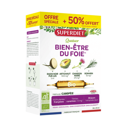 Quatuor Chardon Marie Bien-Être du foie Bio, 20 Ampoules + 10 Offertes | Parashop.com