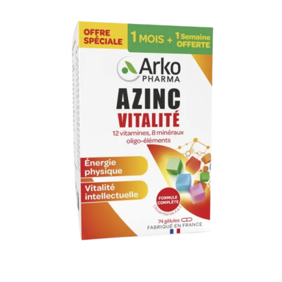 Azinc Vitalité Vitamines Minéraux et Oligo-Eléments, 60 gélules + 14 offertes [ Parashop.com