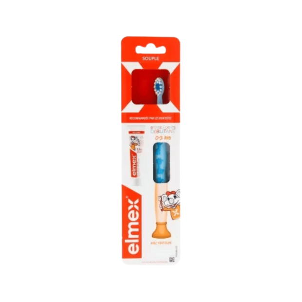 Brosse à Dents Souple Débutant 0-3 Ans + Mini-Dentifrice Anti-Caries 0-6 Ans, 12ml | Parashop.com