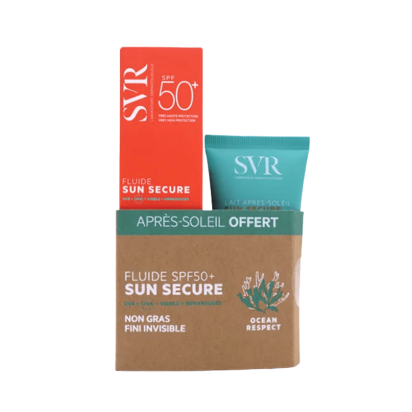 SUN SECURE Fluide Solaire Non Gras SPF50+ 50ml + Lait Après-Soleil Apaisant 50ml Offert | Parashop.com