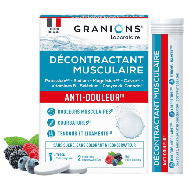 Décontractant Musculaire Anti-douleur Goût fruits des bois, 2x10 comprimés effervescents | Parashop.com