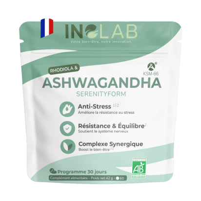 Laboratoire Inolab x SERENITYFORM Ashwagandha Bio & Rhodiola Bio Stress Equilibre Emotionnel, 60 comprimés | Parashop.com