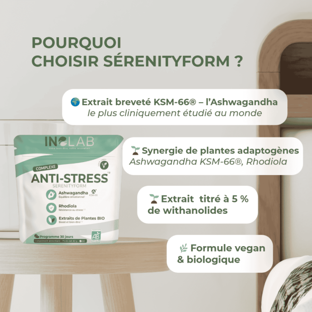 Serenityform Ashwagandha Bio & Rhodiola Bio Stress Equilibre Emotionnel, 60 Comprimés