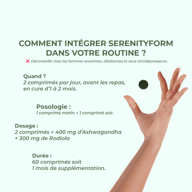 Serenityform Ashwagandha Bio & Rhodiola Bio Stress Equilibre Emotionnel, 60 Comprimés