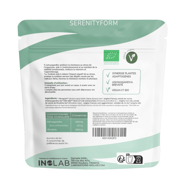 Serenityform Ashwagandha Bio & Rhodiola Bio Stress Equilibre Emotionnel, 60 Comprimés