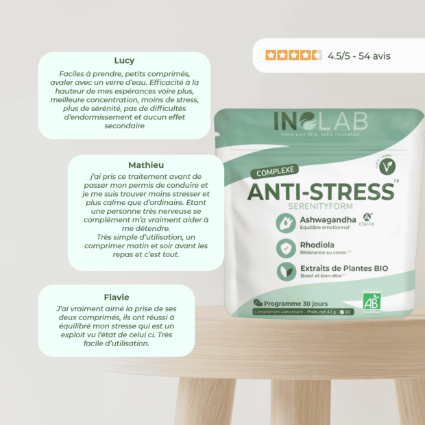 Serenityform Ashwagandha Bio & Rhodiola Bio Stress Equilibre Emotionnel, 60 Comprimés