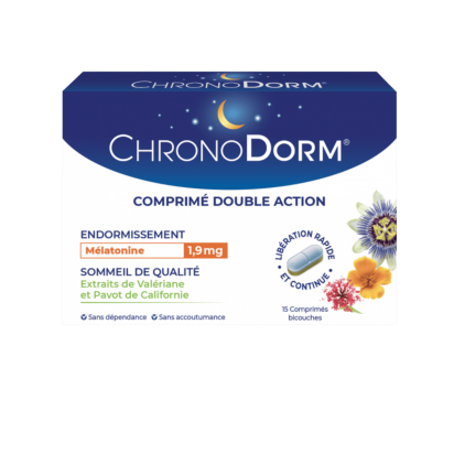 ChronoDorm Double Action Mélatonine 1.9 mg Valériane, 15 Comprimés | Parashop.com