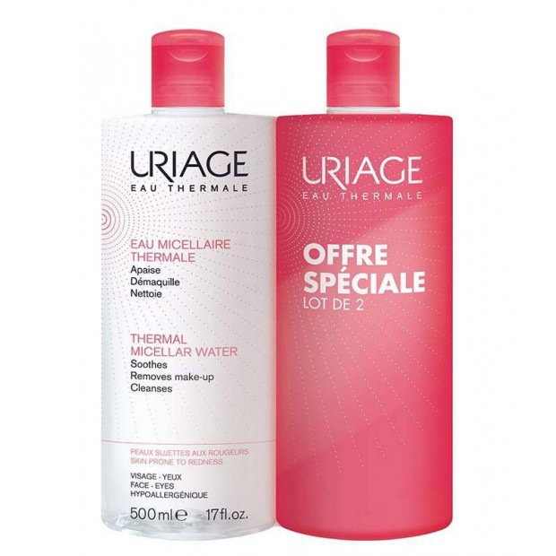 EAU MICELLAIRE THERMALE Peaux sujettes aux rougeurs, Lot 2x500ml Uriage - Parashop