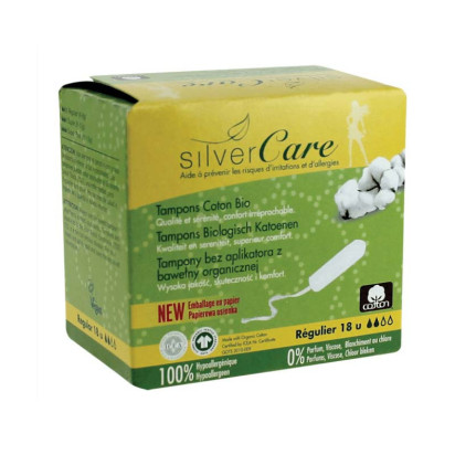 HYGIENE FEMININE TAMPON EN COTON BIO, REGULIER (SA) boite de 18 Silvercare - Parashop