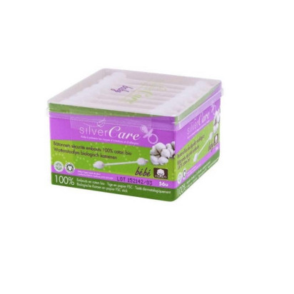 Cotons tiges bâtonnets sécurité bébé coton bio x56 Silvercare - Parashop