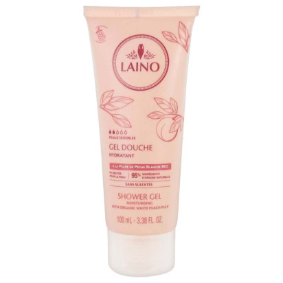 Gel douche hydratant pulpe de pêche blanche, 100ml Laino - Parashop