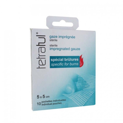 TETRATUL gaze imprégnée stérile brûlures 5x5cm, 10 pochettes Tetra Medical - Parashop