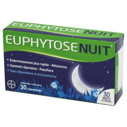 EUPHYTOSE NUIT Sommeil Mélatonine et Passiflore, 30 Comprimés Bayer - Parashop