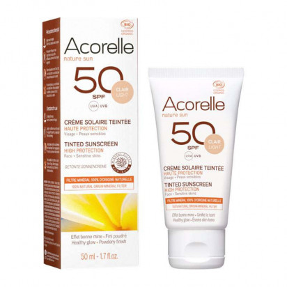 SOLAIRE Crème solaire bio teintée SPF50, 50ml Acorelle - Parashop