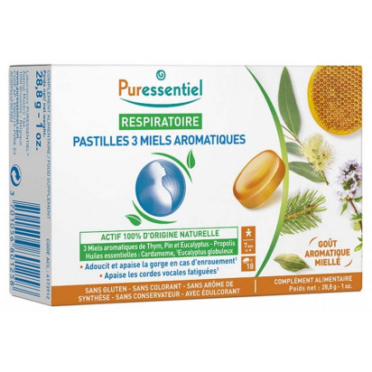 RESPIRATOIRE Pastilles aux 3 miels aromatiques, boîte de 18 Puressentiel - Parashop