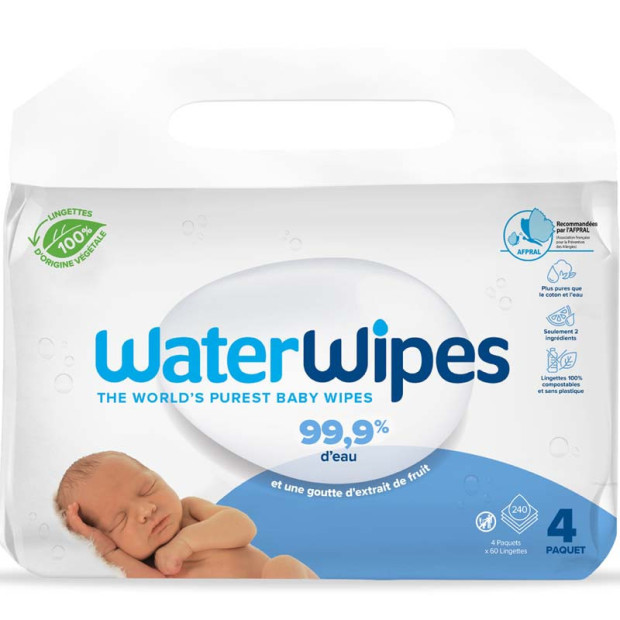 Lingettes bébé à l'eau, 4x60 lingettes