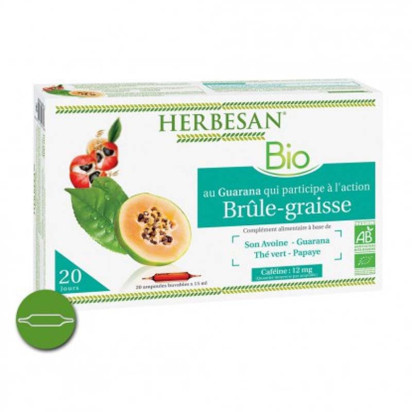 Guarana brûle graisse bio 20ampoules x 15ml Herbesan - Parashop