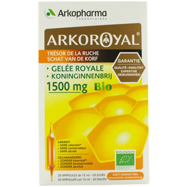 ARKOROYAL Trésor de la Ruche Gelée Royale 1500 mg Bio 20 Ampoules Arkopharma - Parashop